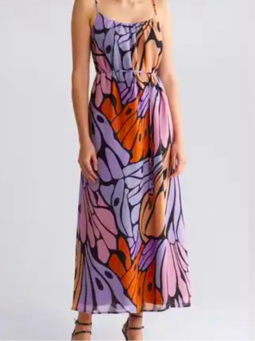 Sam Edelman Butterfly Sleeveless Trapeze Dress in Purple & Pink. Size Medium